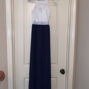 Blue and white maxi dress